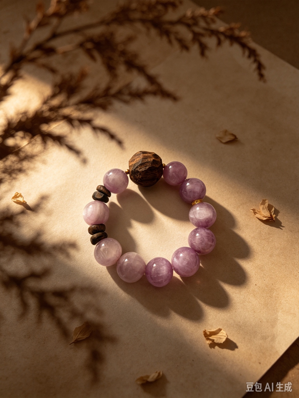 Lepidolite & Agarwood bracelet, photo 2 of 2