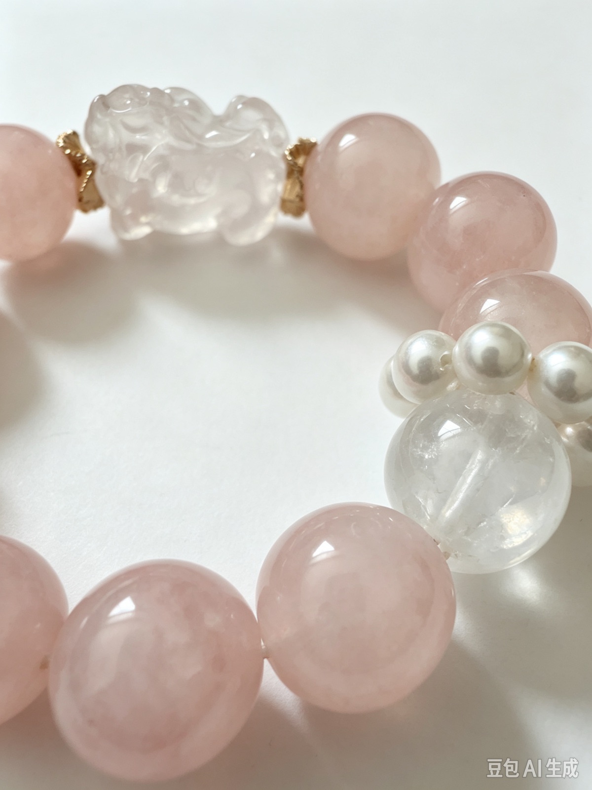Rose Quartz & Pearl bracelet, photo 2 of 3